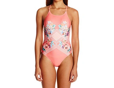 Shop Minkpink Blooming Floral Cross Back Strap One-piece In Peach In Pink