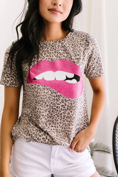 Now N Forever Pink Lipstick Top In Beige/leopard In Multi
