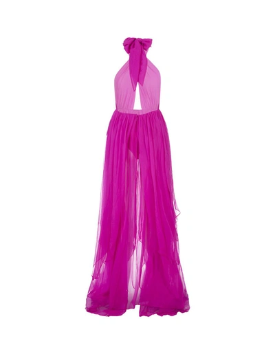 Shop Retroféte Retrofête Ina Silk Chiffon Dress In Neon In Pink
