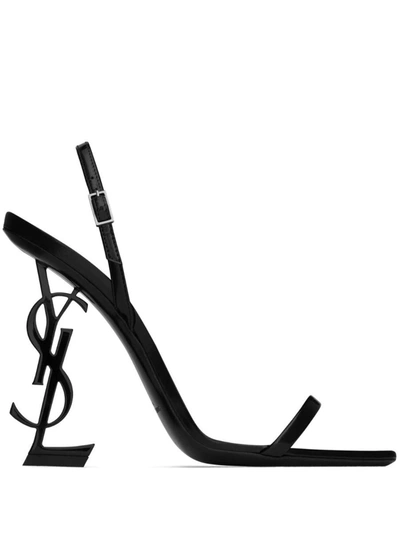 Shop Saint Laurent Opyum Leather Heel Sandals In Black