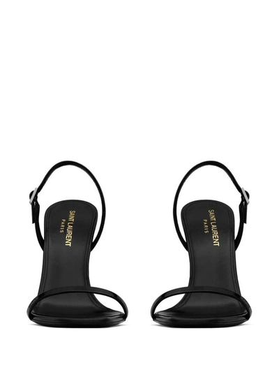 Shop Saint Laurent Opyum Leather Heel Sandals In Black