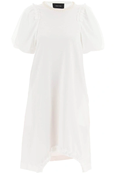 Shop Simone Rocha Cotton Dress With Tulle Sleeves And Pearls In White