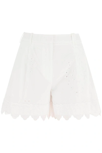 Shop Simone Rocha Embroidered Cotton Shorts In White