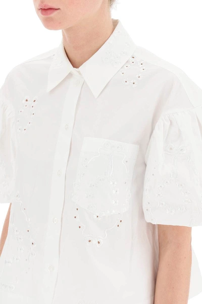 Shop Simone Rocha Embroidered Cropped Shirt In White