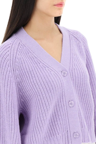 Shop Staud V-neck Mirabel Cardigan In Purple