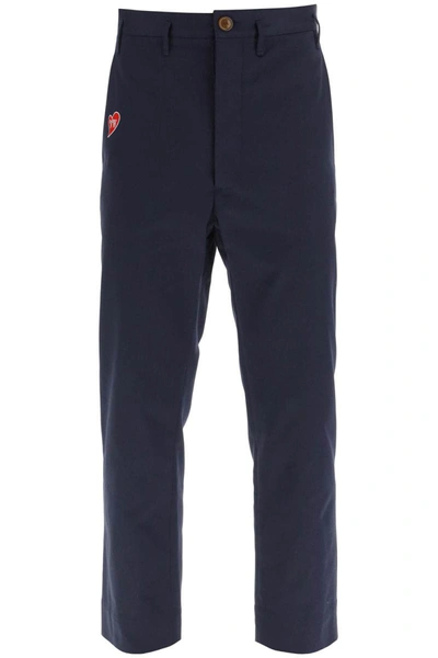 Shop Vivienne Westwood Cropped Cruise Pants Featuring Embroidered Heart-shaped Logo In Blue