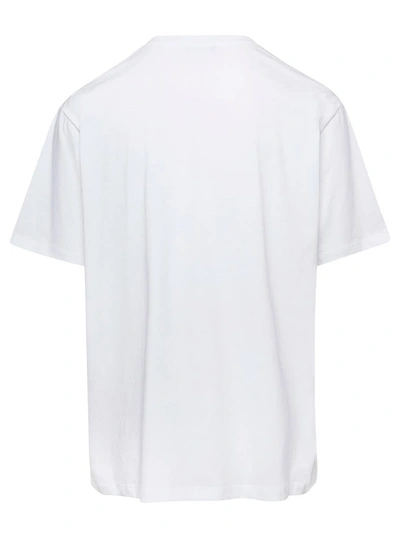 Shop Balmain White Crew Neck T-shirt With Logo Print On The Chest In Cotton Man