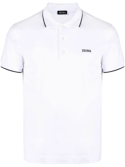 Shop Zegna Stretch Cotton Polo Clothing In White