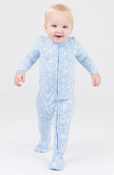 Shop Ruggedbutts Coastal Treasure Fitted One-piece Footie Pajamas In Blue