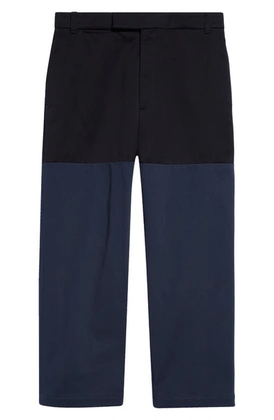 Shop Thom Browne Unconstructed Colorblock Cotton Straight Leg Crop Pants In Navy