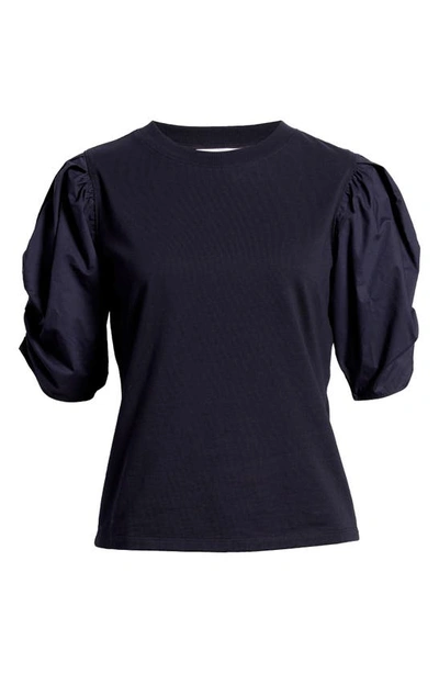 Shop Frame Ruched Sleeve Organic Cotton T-shirt In Navy