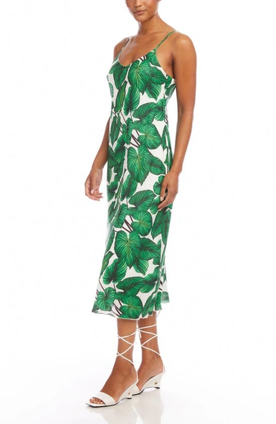 Shop Karen Kane Palm Print Bias Cut Linen Midi Dress In Green