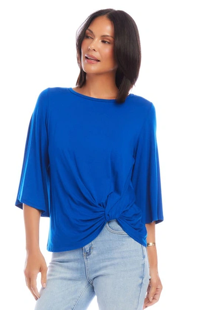 Shop Karen Kane Twist Front Flare Sleeve Jersey Top In Sapphire Blue