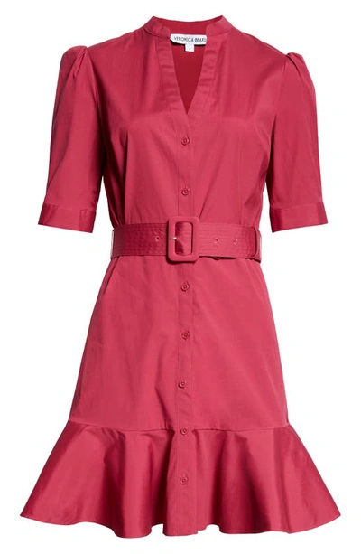 Shop Veronica Beard Molly Belted Mini Shirtdress In Wildberry