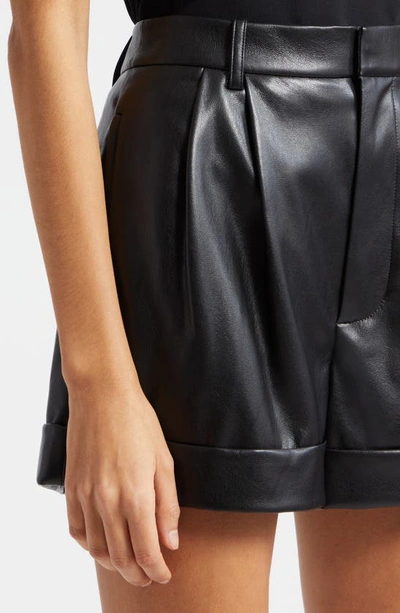 Shop Alice And Olivia Conry Pleated Cuff Hem Faux Leather Shorts In Black