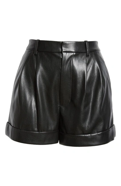 Shop Alice And Olivia Conry Pleated Cuff Hem Faux Leather Shorts In Black