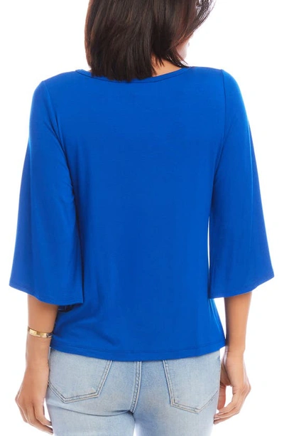 Shop Karen Kane Twist Front Flare Sleeve Jersey Top In Sapphire Blue