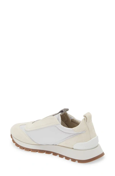Brunello Cucinelli Women Slip On Sneakers In Leather And Fabric In Neutral