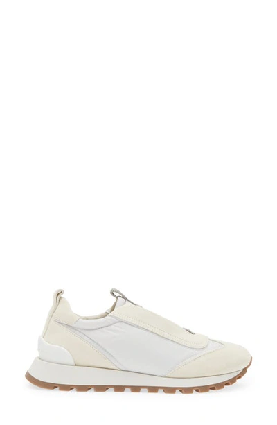 Brunello Cucinelli Women Slip On Sneakers In Leather And Fabric In Neutral