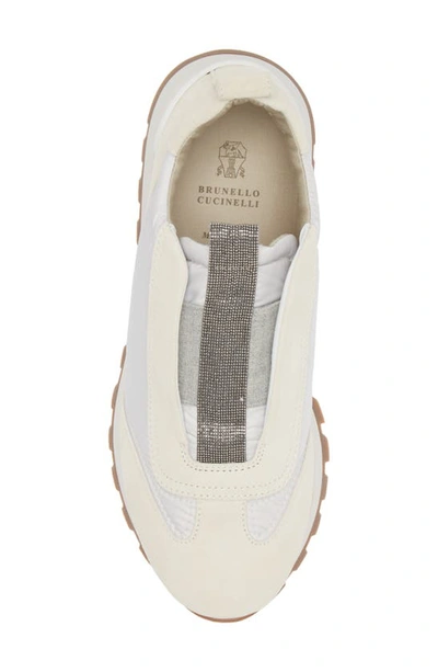 Brunello Cucinelli Women Slip On Sneakers In Leather And Fabric In Neutral