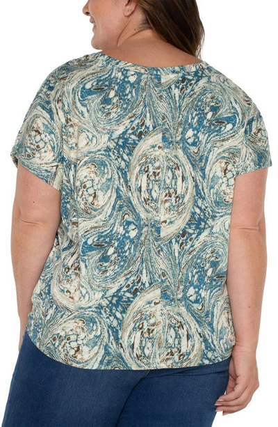 Shop Liverpool Los Angeles Marbled Twist Hem Short Sleeve Knit Top In Blue Ecru