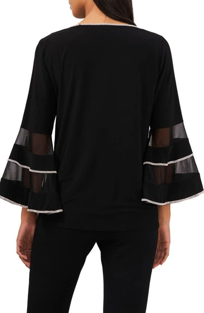 Shop Chaus Rhinestone Illusion Bell Sleeve Top In Black