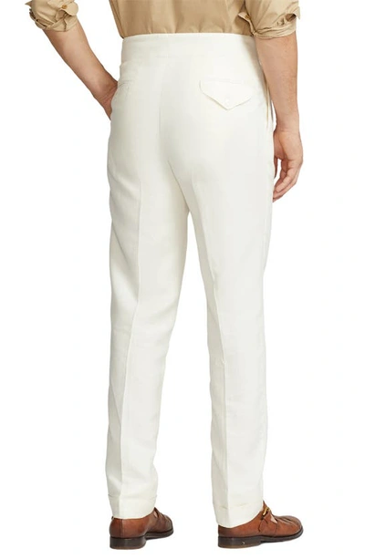 Shop Ralph Lauren Purple Label Gregory Flat Front Silk & Linen Canvas Trousers In Classic Cream