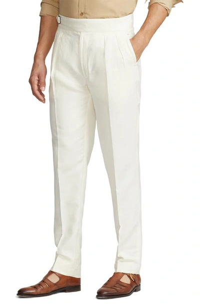 Shop Ralph Lauren Purple Label Gregory Flat Front Silk & Linen Canvas Trousers In Classic Cream