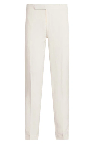 Shop Ralph Lauren Purple Label Gregory Flat Front Silk & Linen Canvas Trousers In Classic Cream