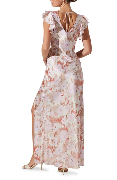 Shop Astr Floral Flutter Sleeve Satin Maxi Dress In Pink Floral