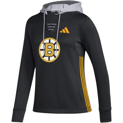 Shop Adidas Originals Adidas Black Boston Bruins Refresh Skate Lace Aeroready Pullover Hoodie