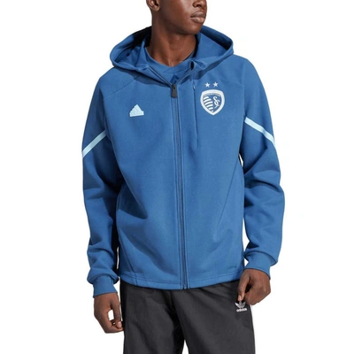 Shop Adidas Originals Adidas Sky Blue Sporting Kansas City 2024 Anthem Travel Raglan Sleeve Full-zip Jacket