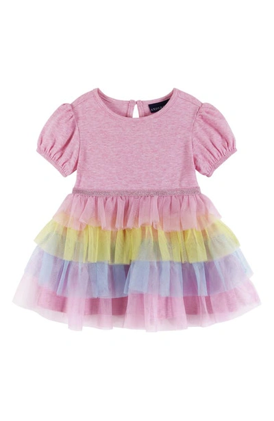 Andy & Evan Puff Sleeve Tiered Dress In Pink Puff