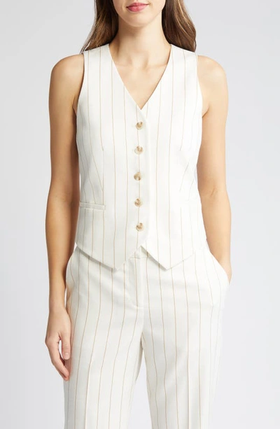 Shop Anne Klein Pinstripe Vest In Bright White/ Latte