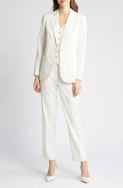 Shop Anne Klein Pinstripe Vest In Bright White/ Latte