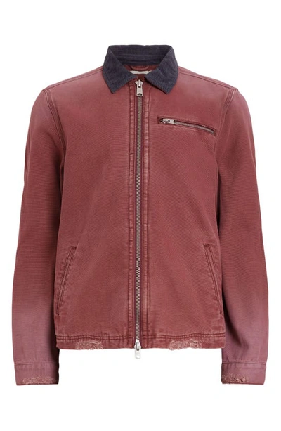 Shop Allsaints Rothwell Distressed Denim Jacket In Imperial Red