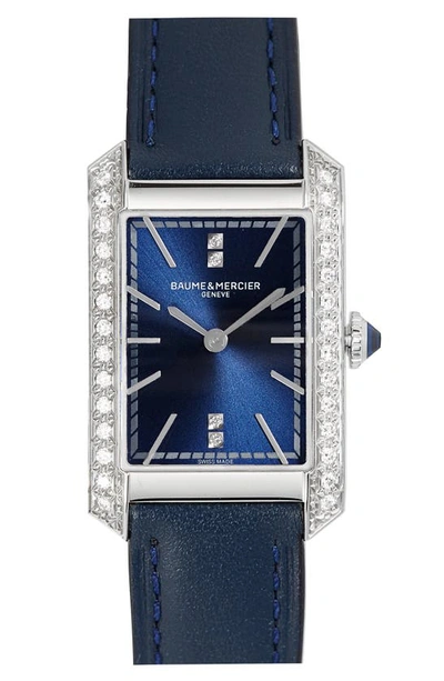 Shop Baume & Mercier Hampton Diamond Leather Strap Watch, 35mm In Opaline Blue