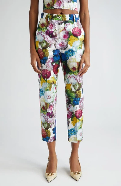 Shop Dolce & Gabbana Floral Cotton Poplin Crop Trousers In Fiore Notturno