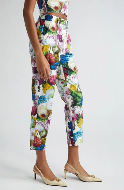 Shop Dolce & Gabbana Dolce&gabbana Floral Cotton Poplin Crop Trousers In Fiore Notturno