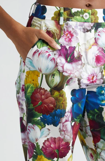 Shop Dolce & Gabbana Dolce&gabbana Floral Cotton Poplin Crop Trousers In Fiore Notturno