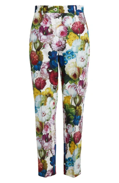 Shop Dolce & Gabbana Floral Cotton Poplin Crop Trousers In Fiore Notturno