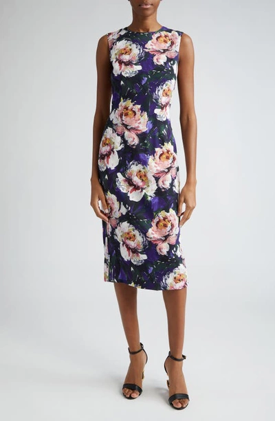 Shop Dolce & Gabbana Dolce&gabbana Peony Print Stretch Cady Sheath Dress In Hp4ycpeonie Pitt.f.viola