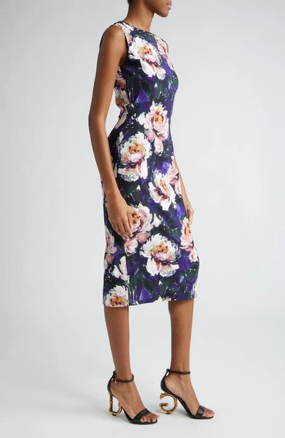 Shop Dolce & Gabbana Peony Print Stretch Cady Sheath Dress In Hp4ycpeonie Pitt.f.viola