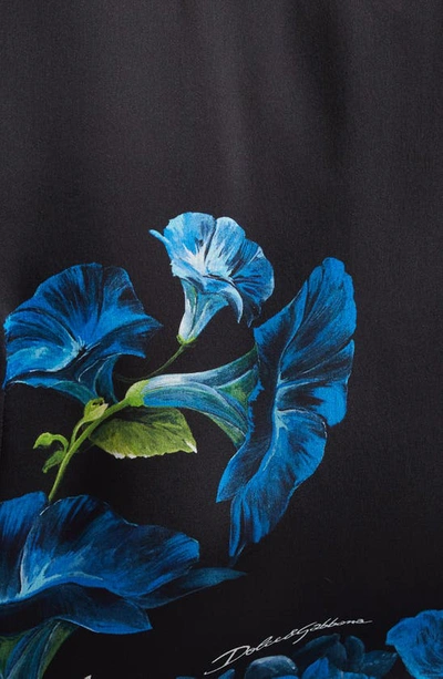 Dolce & Gabbana Satin Bluebell Print Blouse With Tie Neck In Nero