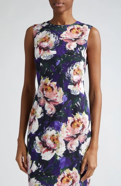 Shop Dolce & Gabbana Peony Print Stretch Cady Sheath Dress In Hp4ycpeonie Pitt.f.viola