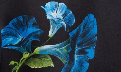 Dolce & Gabbana Satin Bluebell Print Blouse With Tie Neck In Nero
