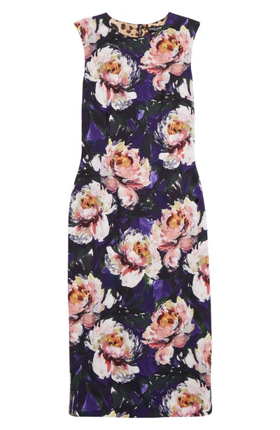 Shop Dolce & Gabbana Peony Print Stretch Cady Sheath Dress In Hp4ycpeonie Pitt.f.viola