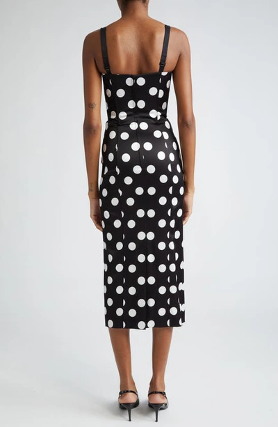 Shop Dolce & Gabbana Dolce&gabbana Polka Dot Ruched Satin Sheath Dress In Hnl2wpois Bco Fdo.nero