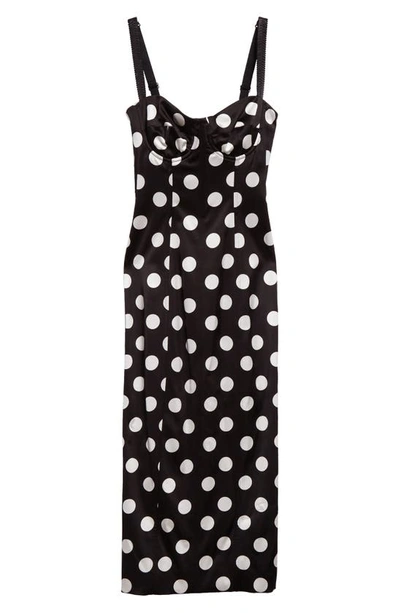 Shop Dolce & Gabbana Dolce&gabbana Polka Dot Ruched Satin Sheath Dress In Hnl2wpois Bco Fdo.nero