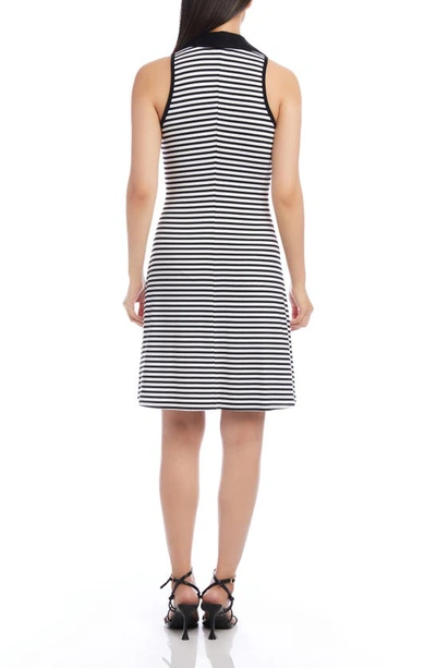Shop Karen Kane Stripe Johnny Collar A-line Dress In Black/ White Stripe
